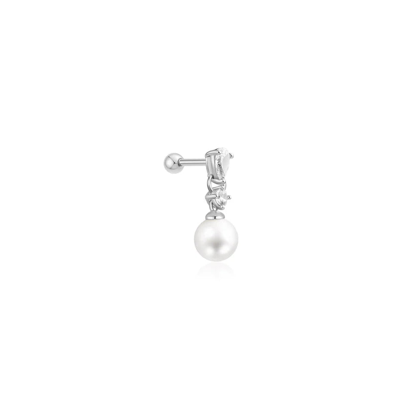 Ania Haie - Shell Pearl Dangling Barbell Single Earring - Silver