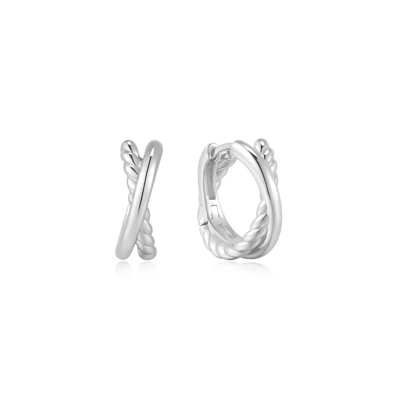 Ania Haie - Entwined Dual Huggie Hoop Earrings - Silver