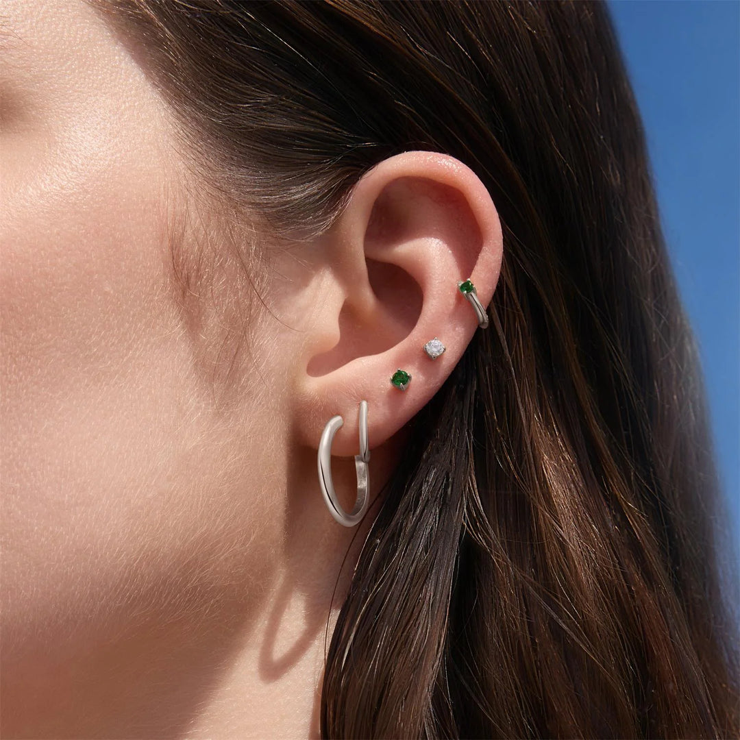 Ania Haie - Ripple Joy Green Hoop Earrings - Silver