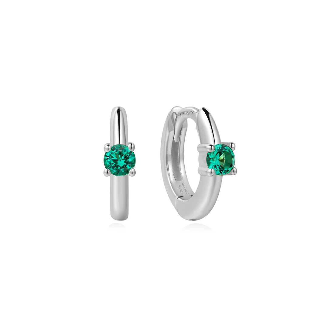 Ania Haie - Ripple Joy Green Hoop Earrings - Silver