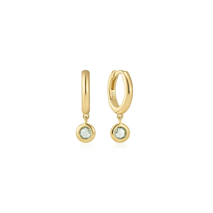 Ania Haie - Dangling Mint Green Huggie Hoop Earrings - Gold