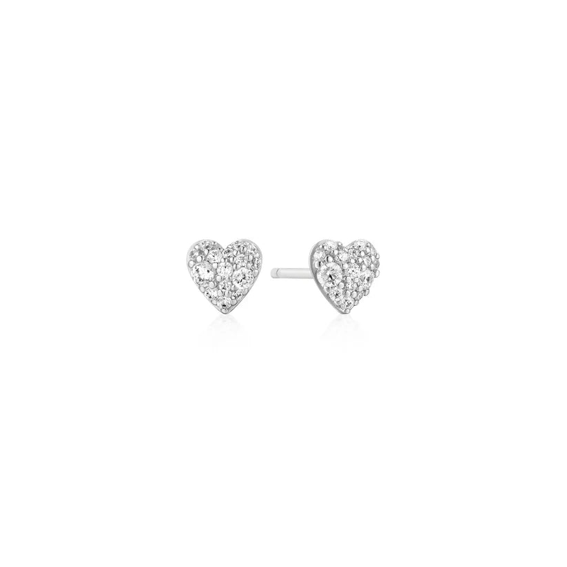 Ania Haie - Pavé Heart Stud Earrings - Silver