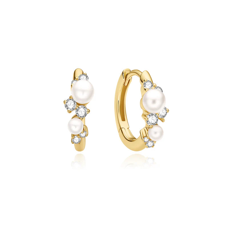 Ania Haie - Shell Pearl Cluster Huggie Hoop Earrings - Gold
