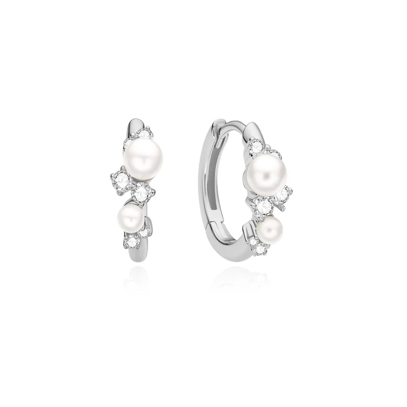 Ania Haie - Shell Pearl Cluster Huggie Hoop Earrings - Silver