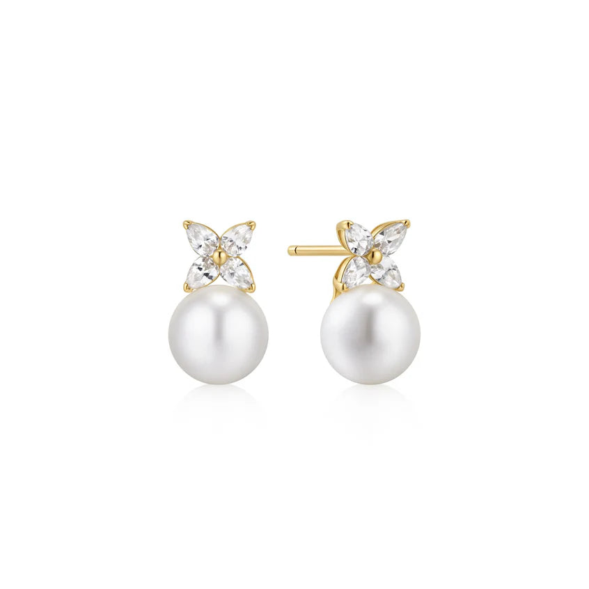 Ania Haie - Shell Pearl & Lucky Clover Stud Earrings - Gold