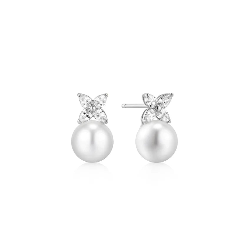 Ania Haie - Shell Pearl & Lucky Clover Stud Earrings - Silver