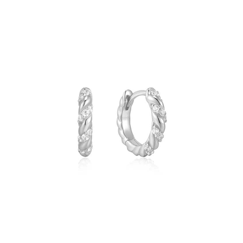 Ania Haie - Sparkle Twisted Huggie Hoop Earrings - Silver