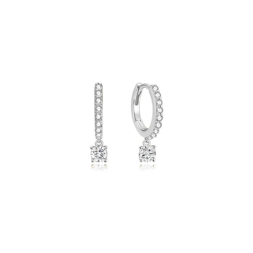 Ania Haie - Dangling Sparkle Huggie Hoop Earrings - Silver