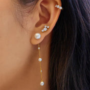 Ania Haie - Cascade Shell Pearl Station Drop Stud Earrings - Gold