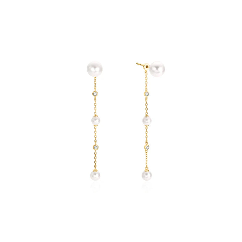 Ania Haie - Cascade Shell Pearl Station Drop Stud Earrings - Gold