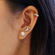 Ania Haie - Cascade Shell Pearl Station Drop Stud Earrings - Silver