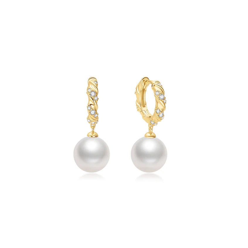 Ania Haie - Shell Pearl Dangling Twisted Huggie Hoop Earrings - Gold