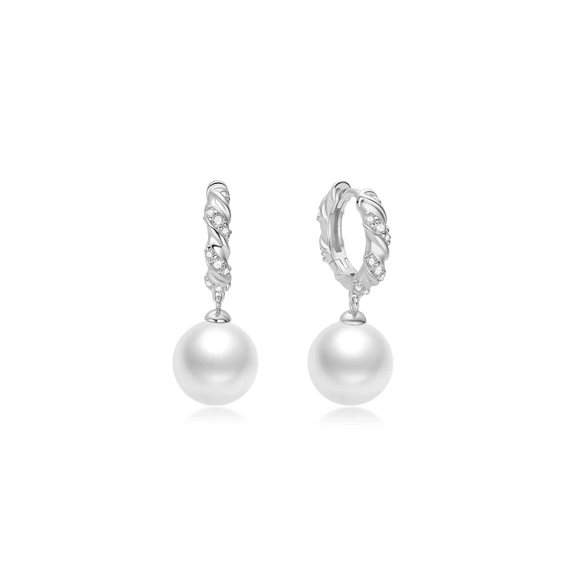 Ania Haie - Shell Pearl Dangling Twisted Huggie Hoop Earrings - Silver