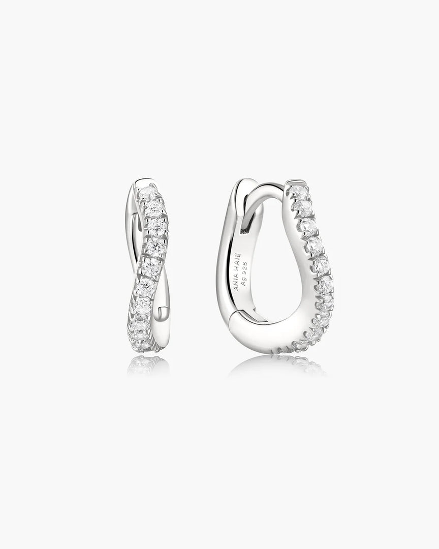 Ania Haie - Fluid Light Pave Wave Hoop Earrings - Silver
