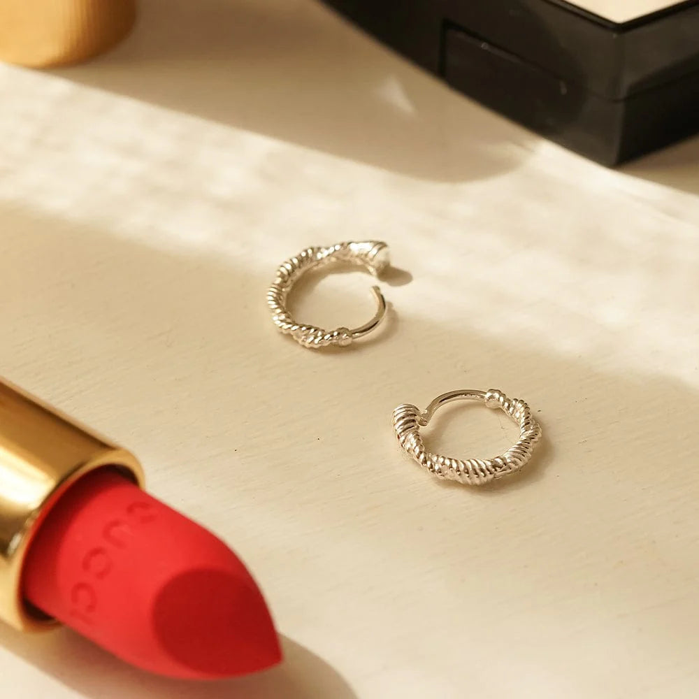 Daisy London - Rope Twist Huggie Hoop Earrings - Silver