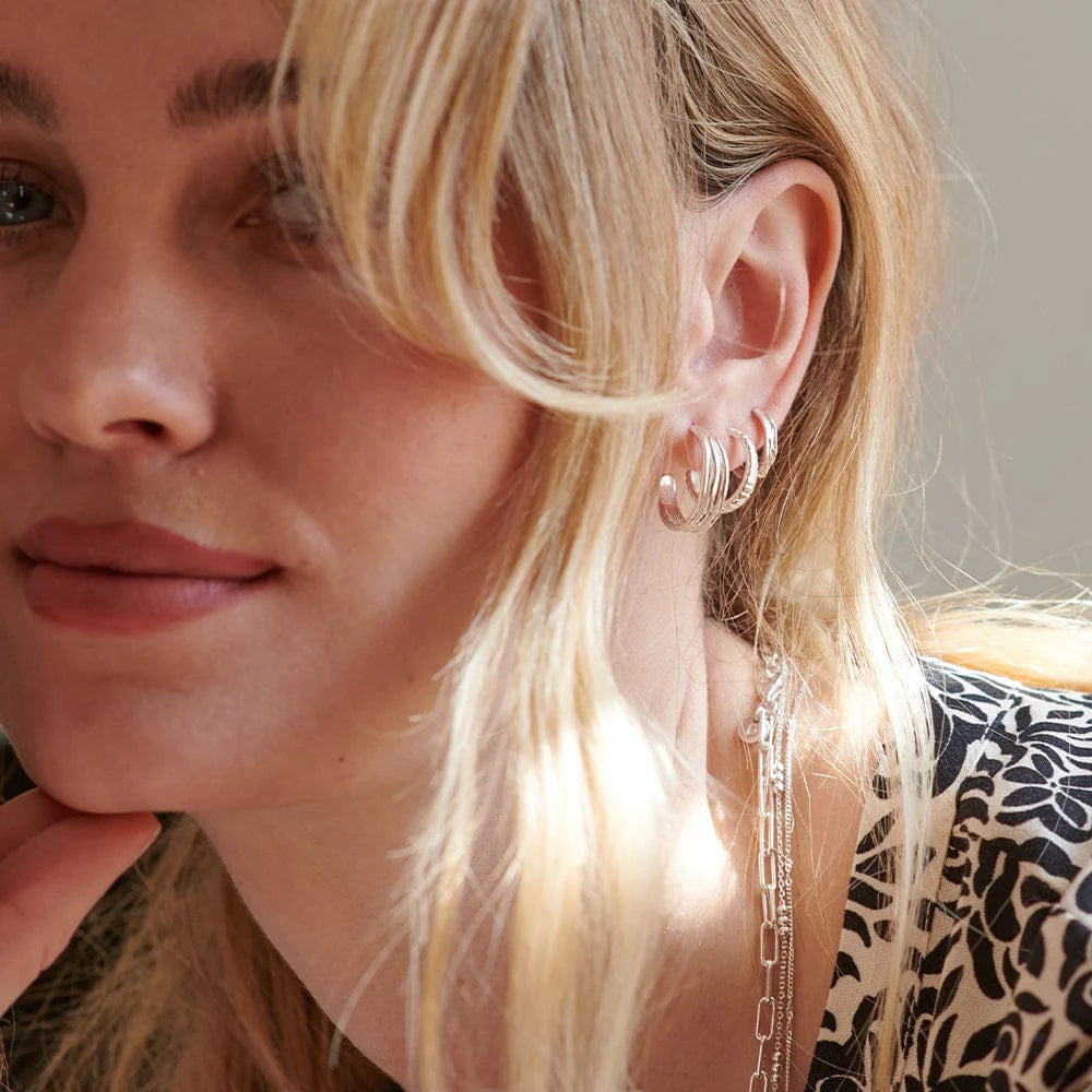 Daisy London - Organic Huggie Hoop Earrings - Silver