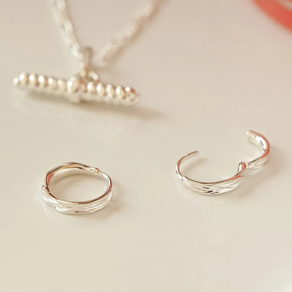 Daisy London - Organic Huggie Hoop Earrings - Silver