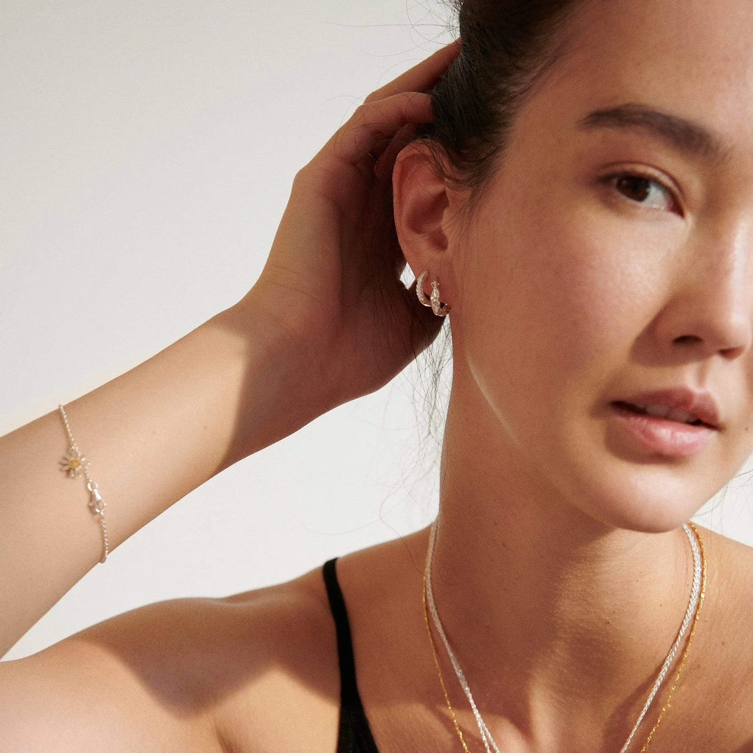 Daisy London - Stacked Rope Huggie Hoop Earrings - Silver