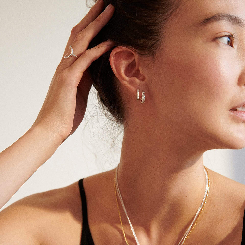 Daisy London - Stacked Rope Huggie Hoop Earrings - Silver