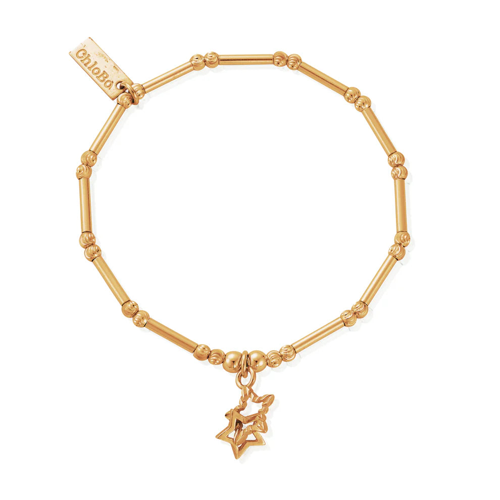 ChloBo - Dainty Moon Cut Sparkle Interlocking Star Bracelet - Gold