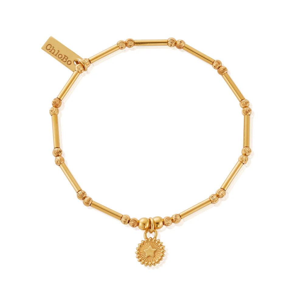 ChloBo - Dainty Moon Cut Sparkle Star Bracelet - Gold