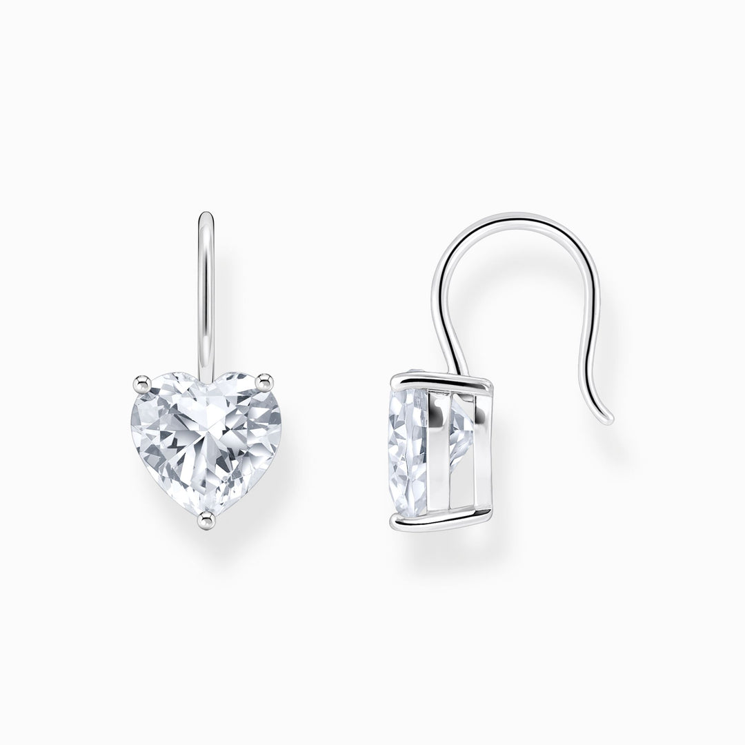 Thomas Sabo - White Heart-Shaped CZ Drop Earrings - Silver