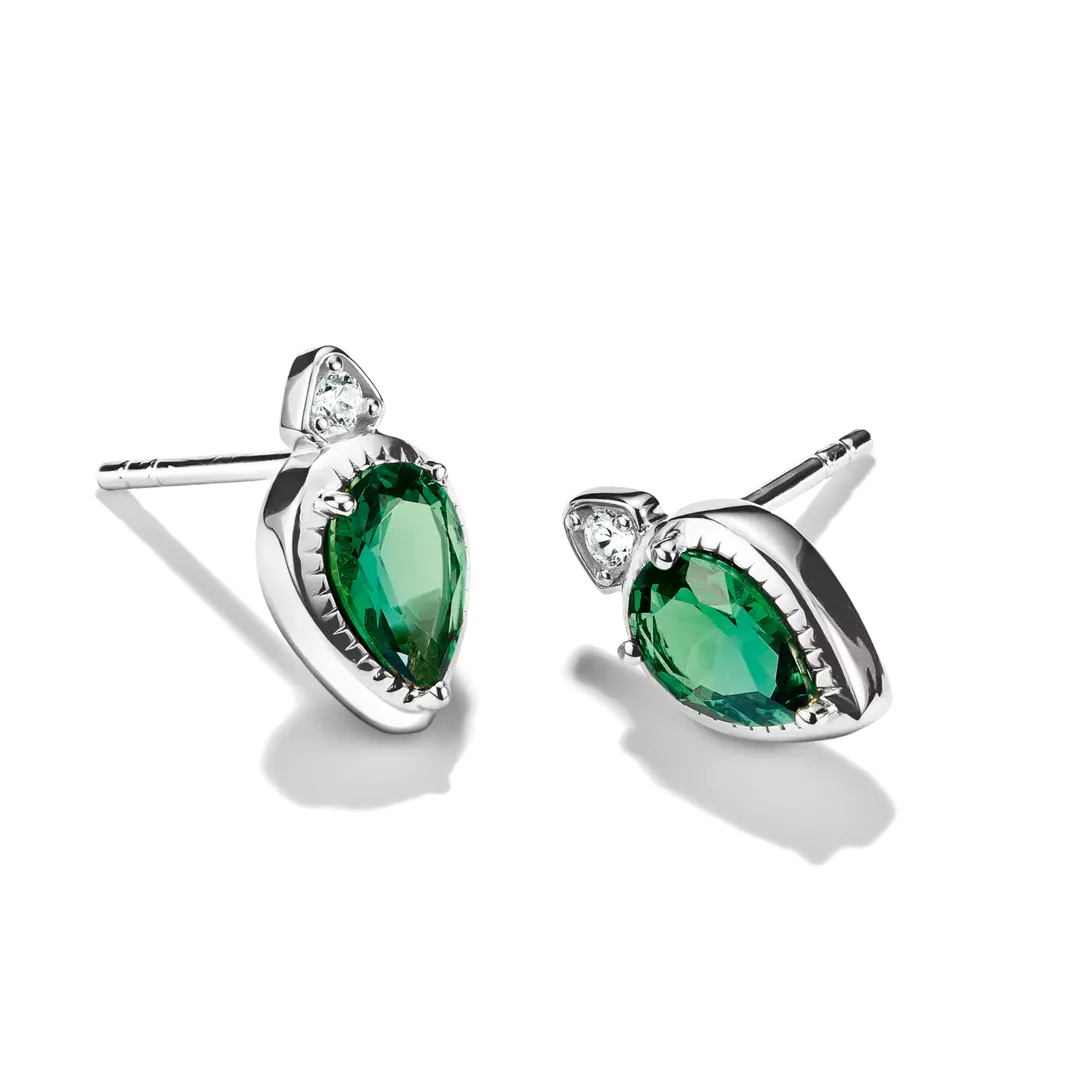 Thomas Sabo - Elyndra Green Teardrop Stone Stud Earrings - Silver