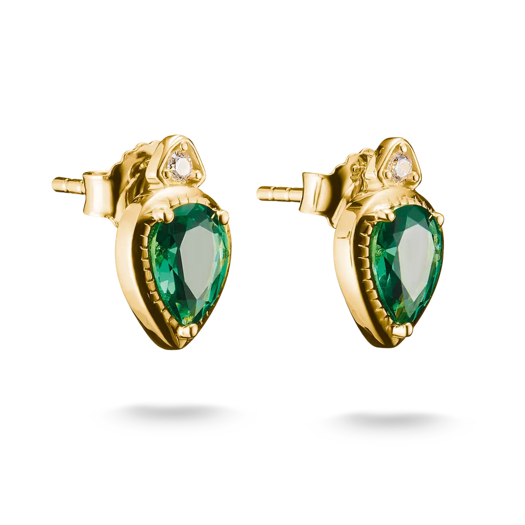 Thomas Sabo - Elyndra Green Teardrop Stone Stud Earrings - Gold