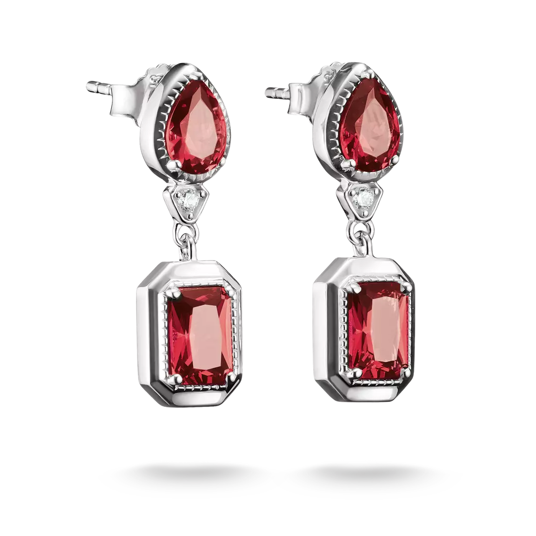 Thomas Sabo - Elyndra Red Octagon Stone Stud Earrings - Silver