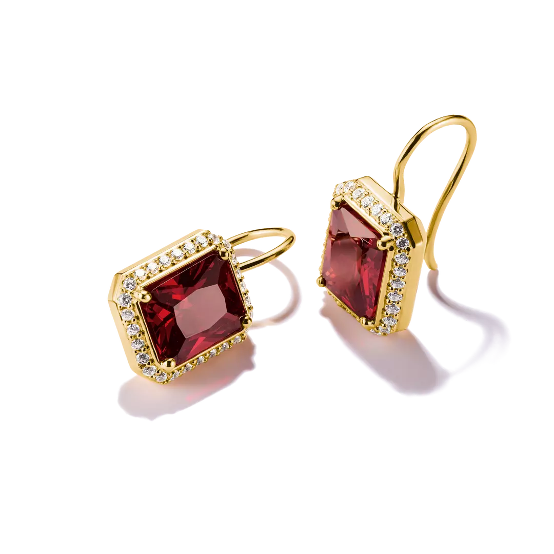 Thomas Sabo - Elyndra Red Octagon Stone Drop Earrings - Gold