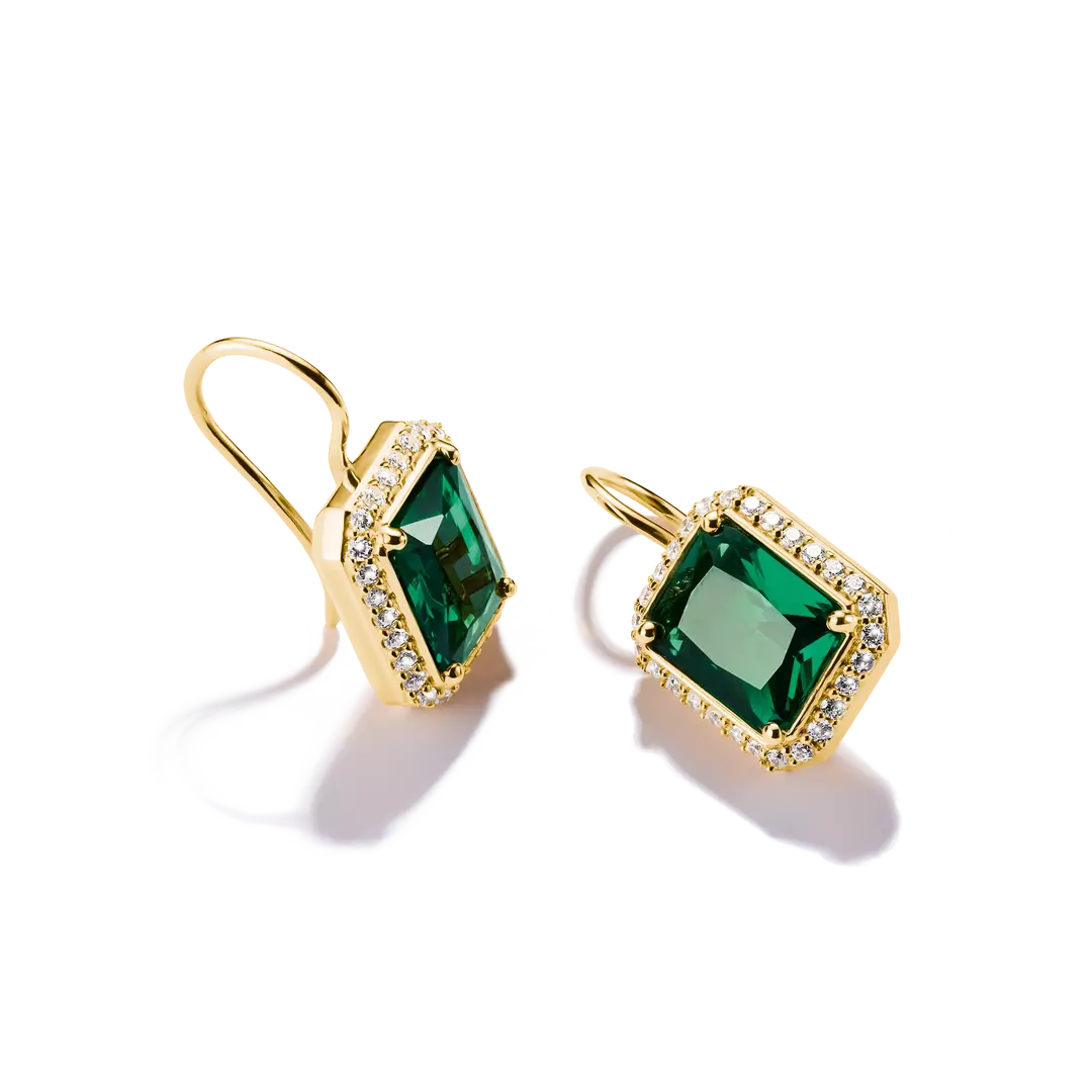 Thomas Sabo - Elyndra Green Octagon Stone Drop Earrings - Gold