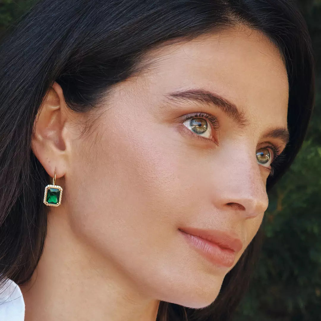 Thomas Sabo - Elyndra Green Octagon Stone Drop Earrings - Gold