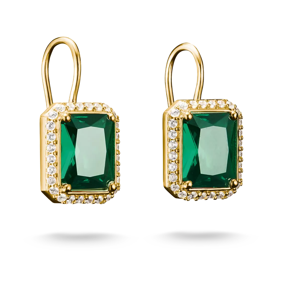 Thomas Sabo - Elyndra Green Octagon Stone Drop Earrings - Gold