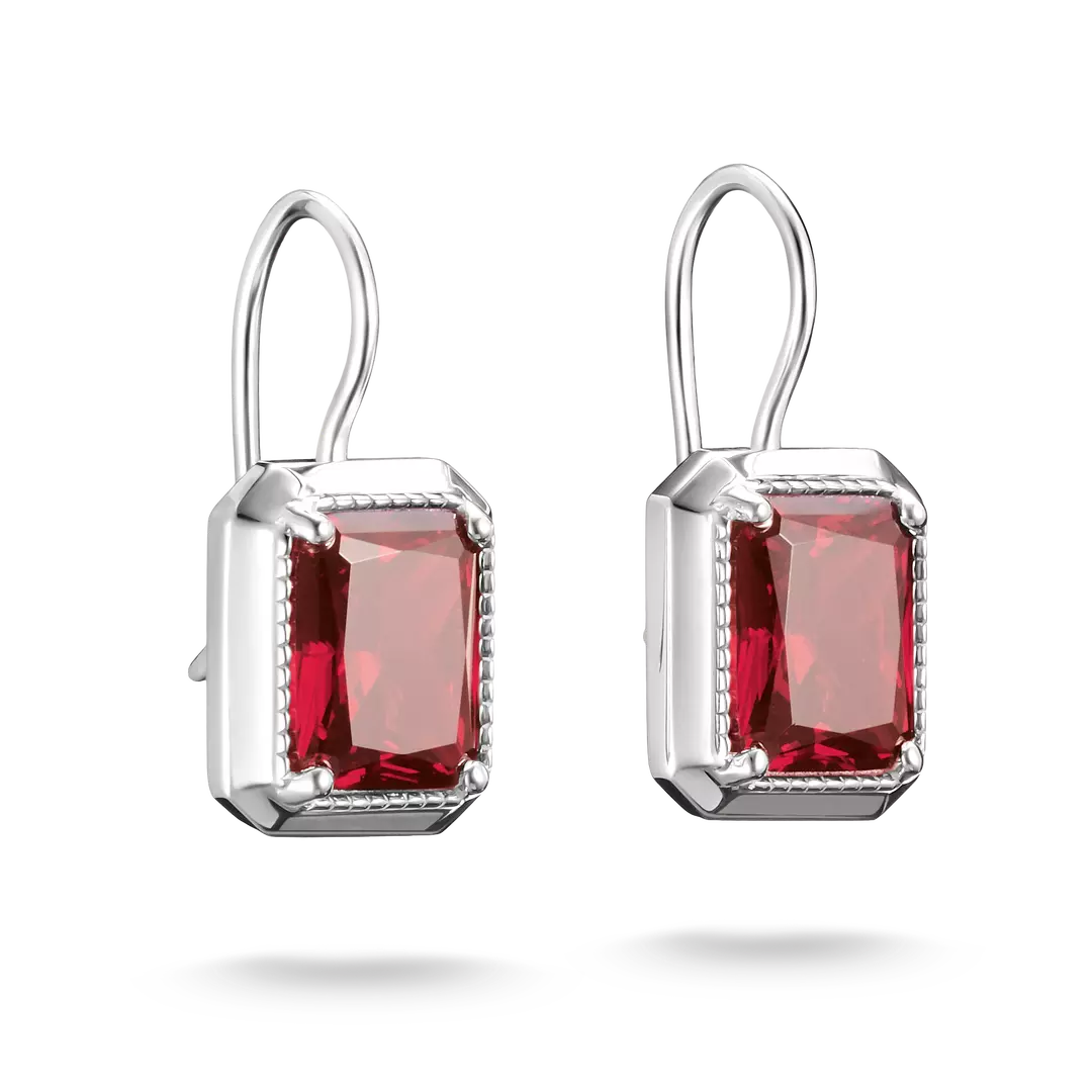 Thomas Sabo - Elyndra Red Octagon Stone Drop Earrings - Silver
