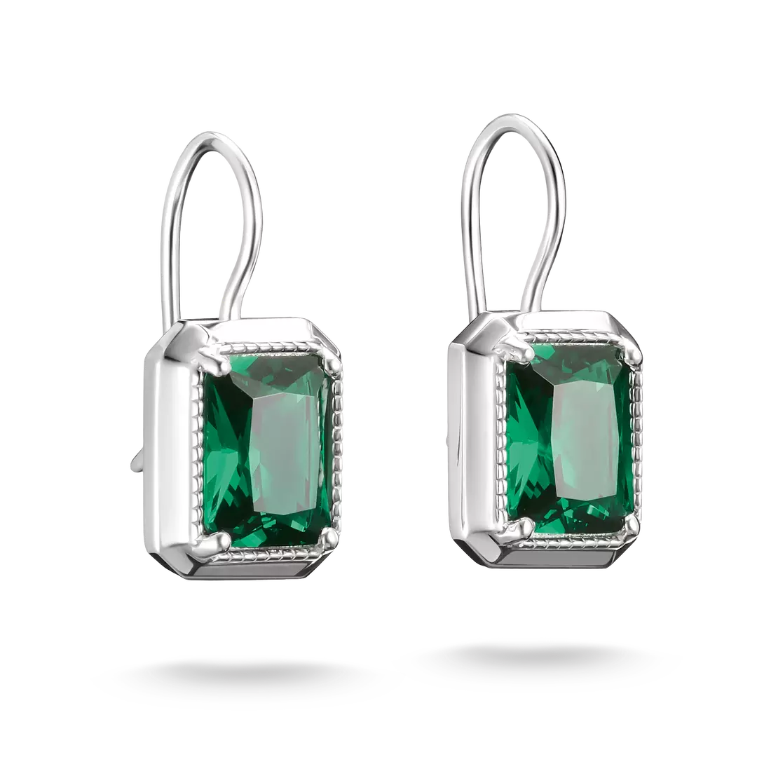 Thomas Sabo - Elyndra Green Octagon Stone Drop Earrings - Silver