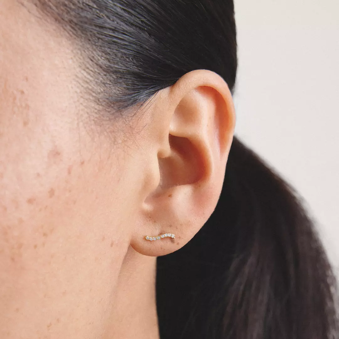 Thomas Sabo - Curved Stud Earrings With White Zirconia - Gold