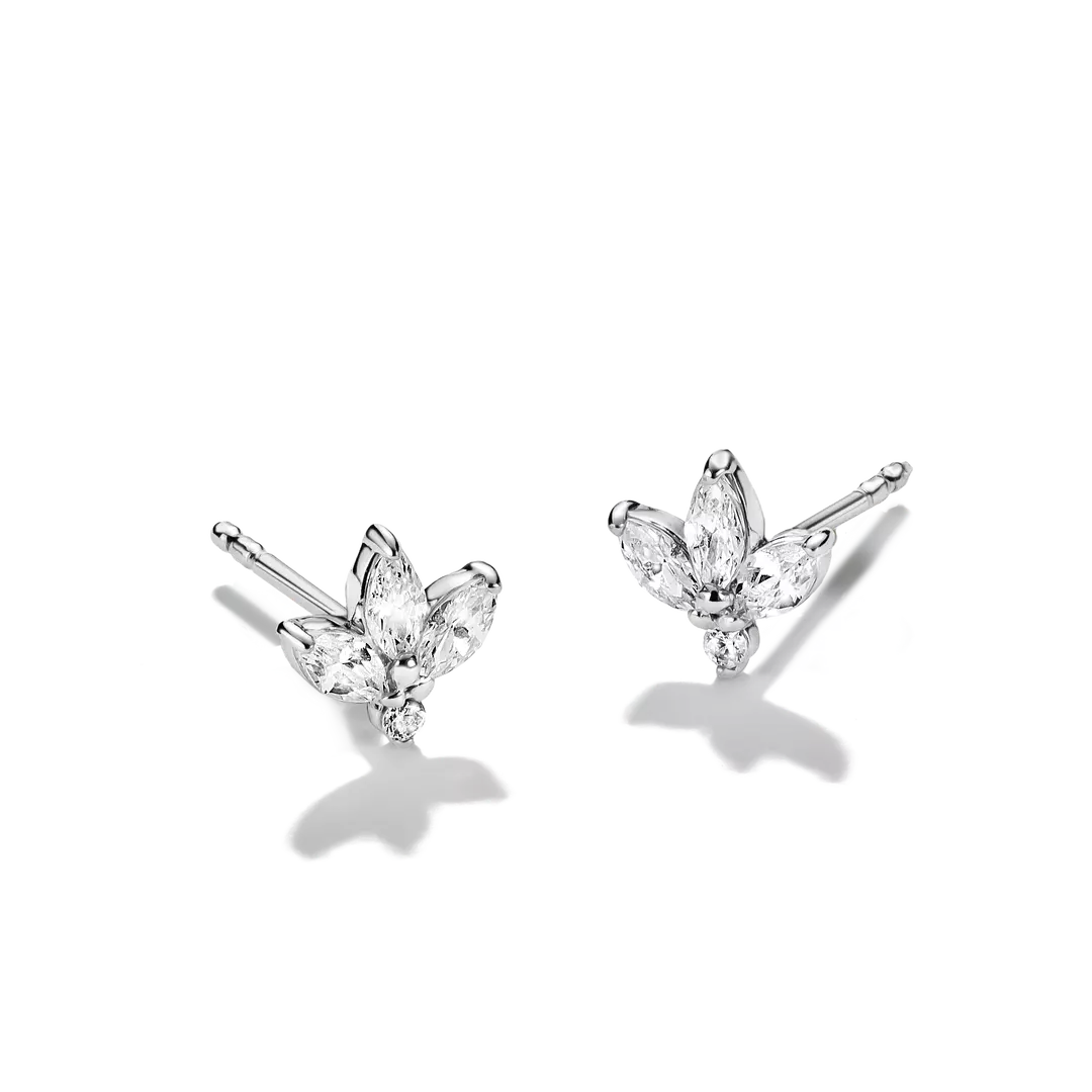 Thomas Sabo - Half Flower Stud Earrings With White Teardrop Zirconia - Silver
