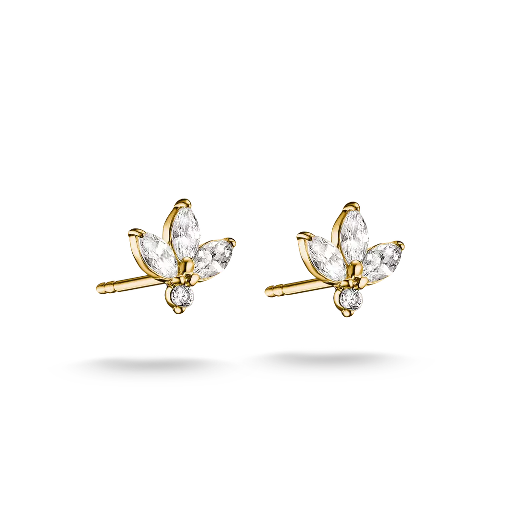Thomas Sabo - Half Flower Stud Earrings With White Teardrop Zirconia - Gold