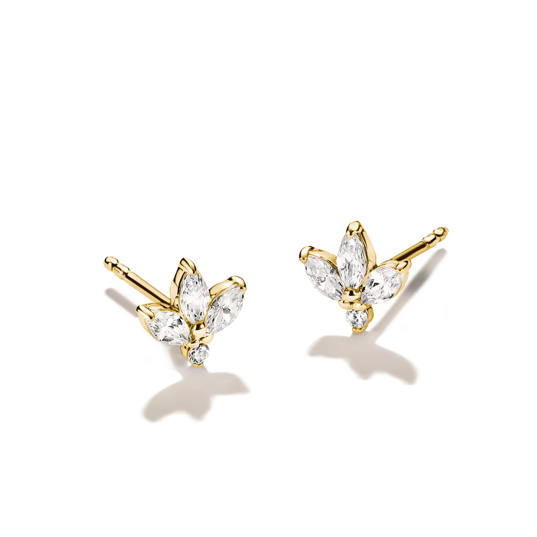 Thomas Sabo - Half Flower Stud Earrings With White Teardrop Zirconia - Gold