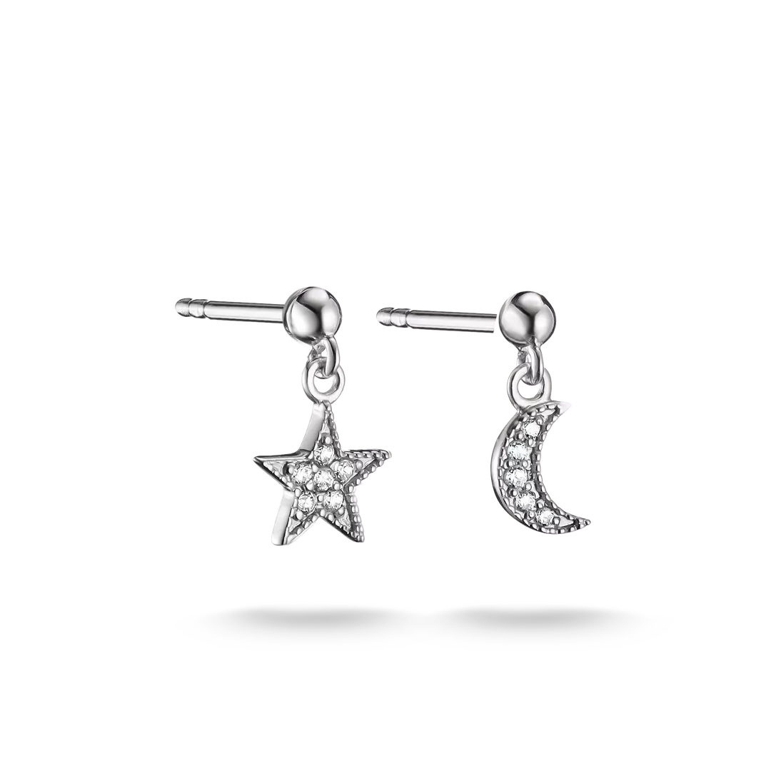 Thomas Sabo - Moon And Star Stud Earrings With White Zirconia - Silver