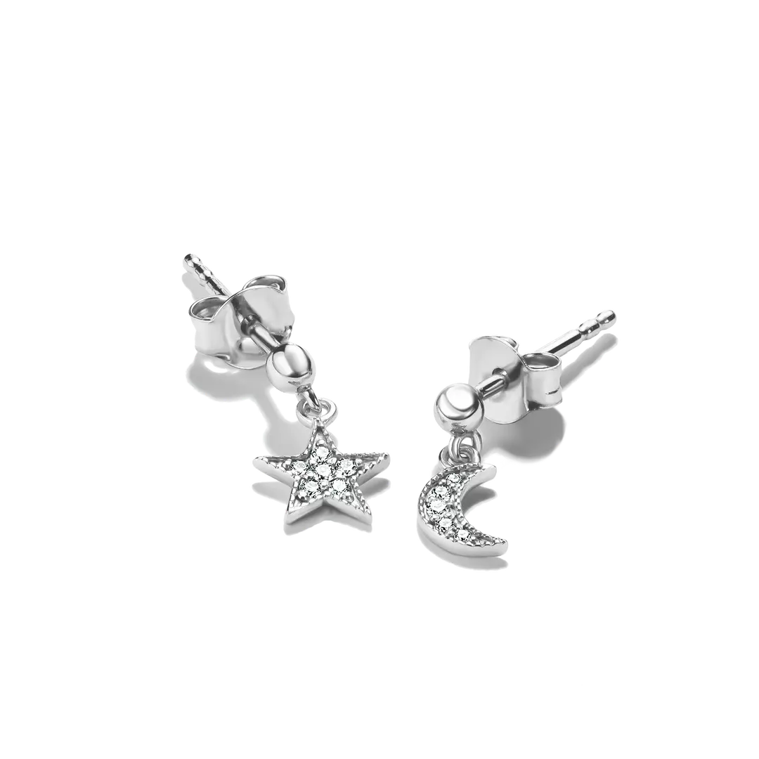 Thomas Sabo - Moon And Star Stud Earrings With White Zirconia - Silver