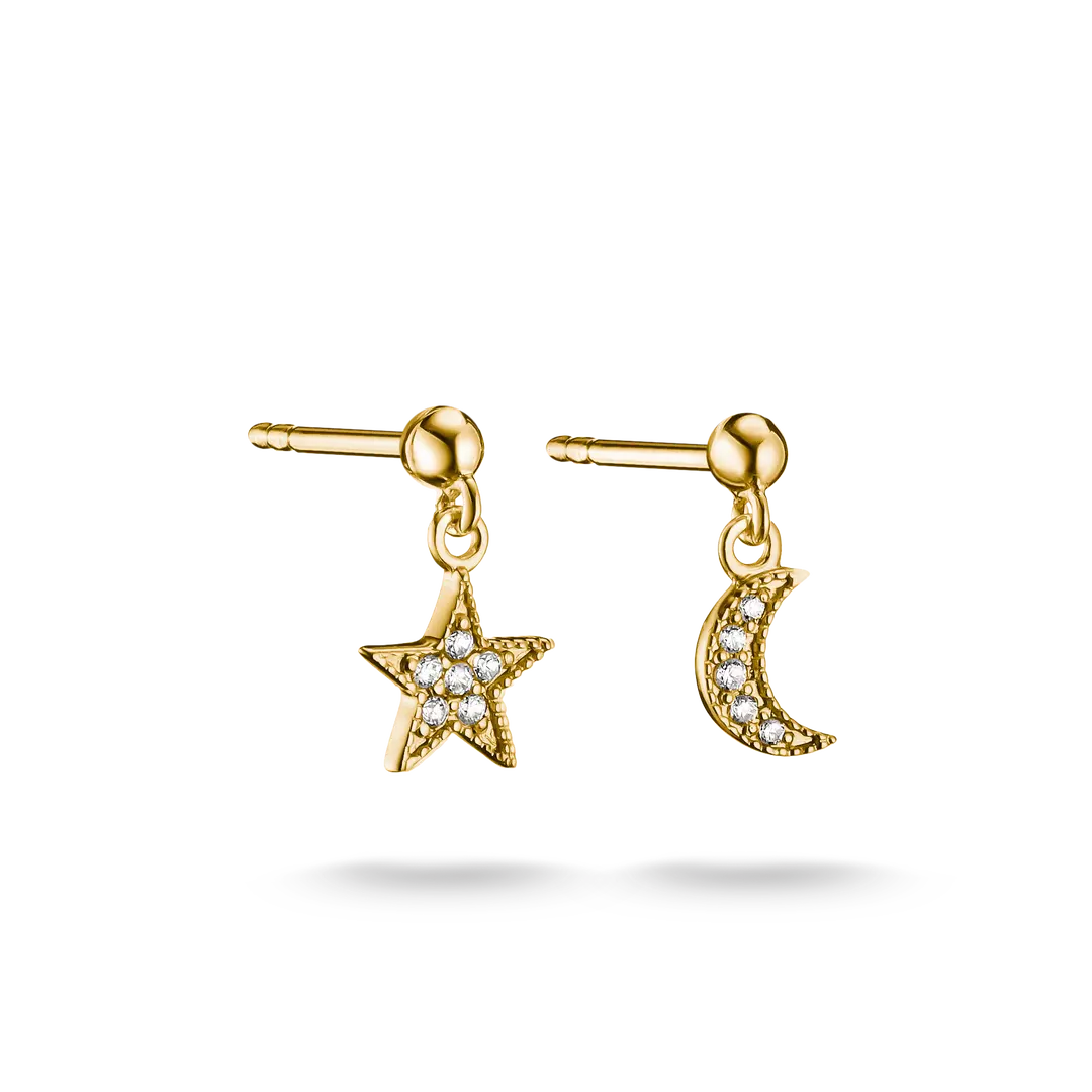 Thomas Sabo - Moon And Star Stud Earrings With White Zirconia - Gold