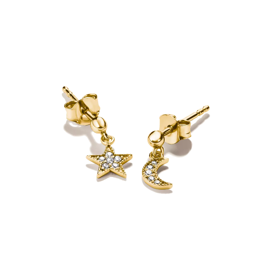 Thomas Sabo - Moon And Star Stud Earrings With White Zirconia - Gold