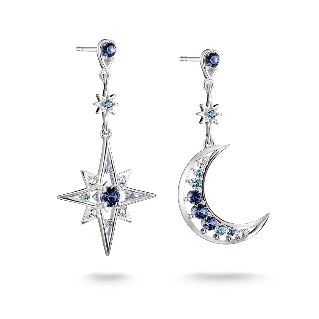 Thomas Sabo - Midnight Skies Moon And Star Dangle Earrings With White Zirconia - Silver