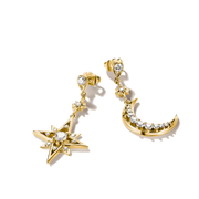 Thomas Sabo - Midnight Skies Moon And Star Dangle Earrings With White Zirconia - Gold