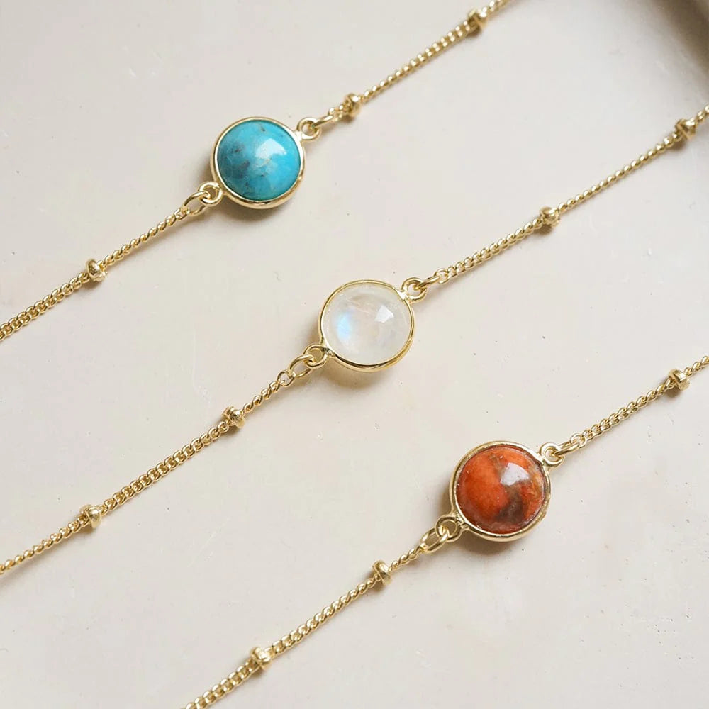 Daisy London - Rainbow Moonstone Healing Stone Bracelet - Gold