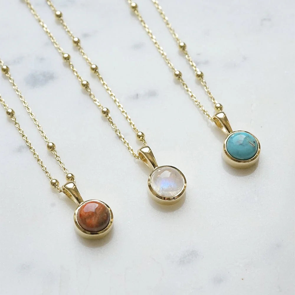 Daisy London - Rainbow Moonstone Healing Stone Necklace - Gold