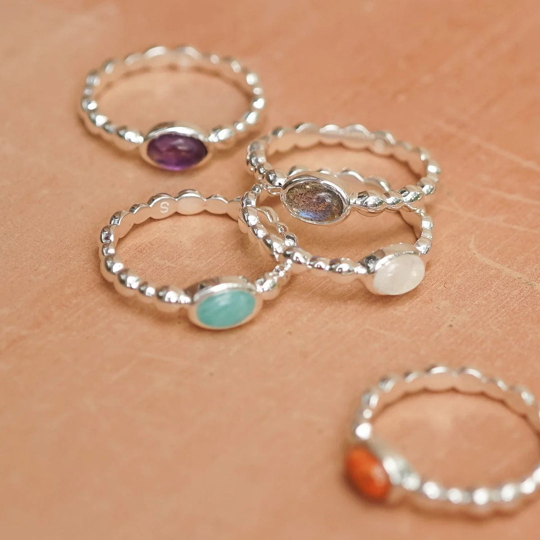 Daisy London - Rainbow Moonstone Healing Stone Bobble Ring - Silver