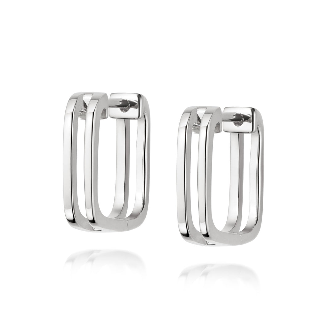 Daisy London - Double Square Huggie Hoop Earrings - Silver