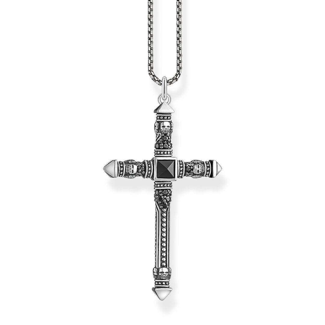 Thomas Sabo - Black CZ Cross Necklace with Skulls - Silver